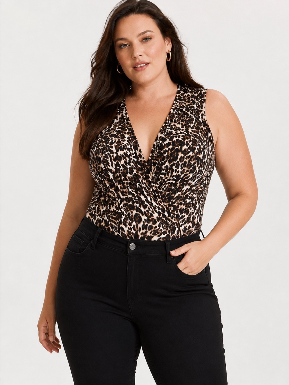 Women’s Leopard Print Plunge V-Neck Bodysuit Plus Size